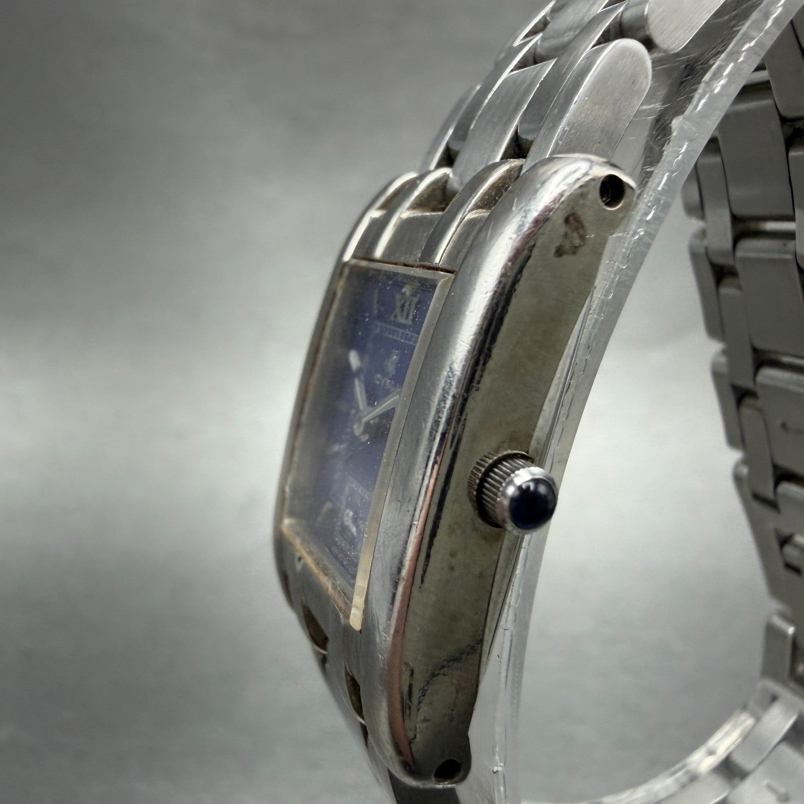 Cyma Tank Watch Women 20mm Blue Dial Silver Tone Rectangle 730 New Battery2