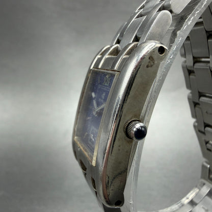 Cyma Tank Watch Women 20mm Blue Dial Silver Tone Rectangle 730 New Battery2