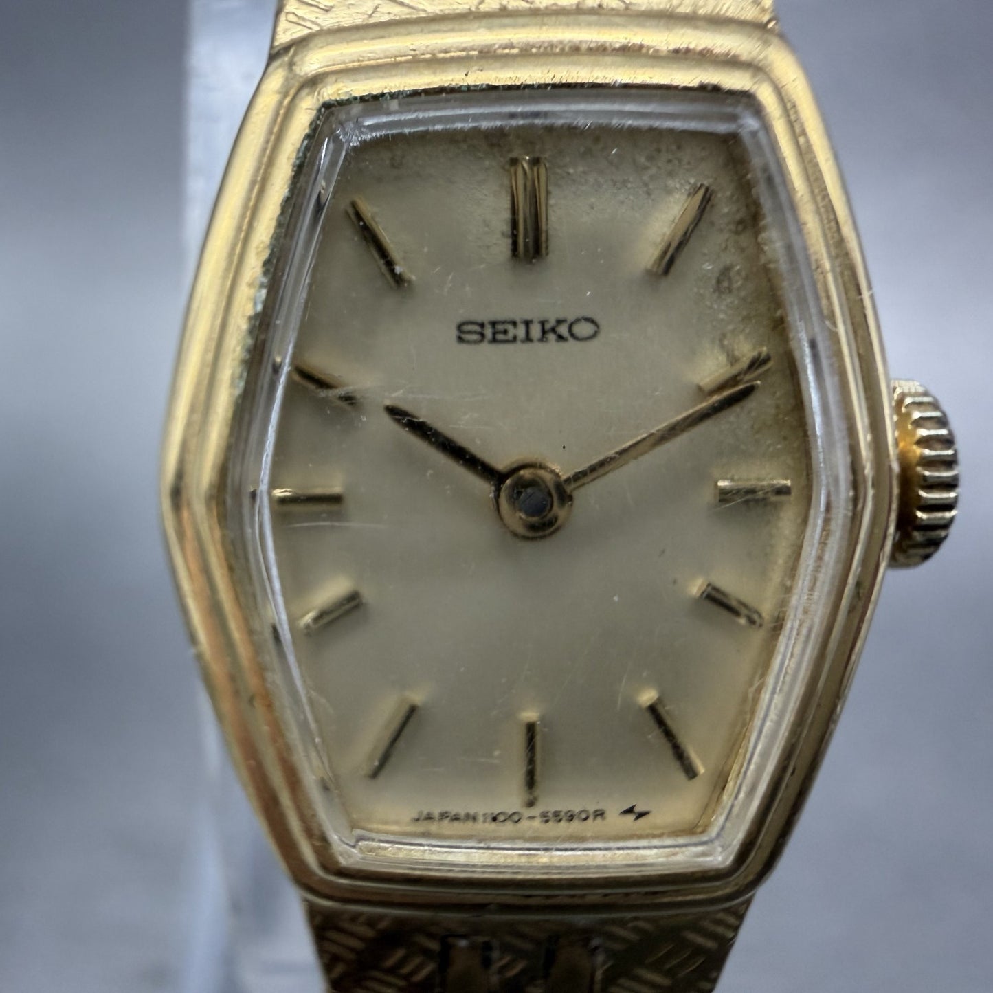 Seiko Watch Women 16mm Gold Dial Gold Tone Hexagon Manual 1100-5329 Runs1