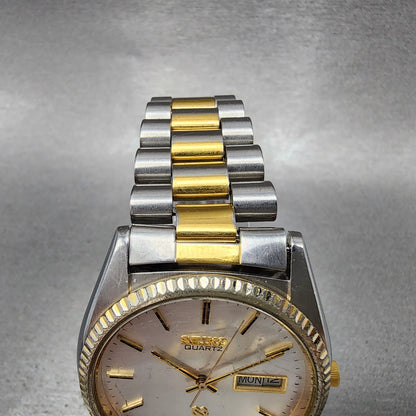 Seiko Sq Watch Men 36mm White Dial Two Tone Daydate Round  5y238a69 New Battery4