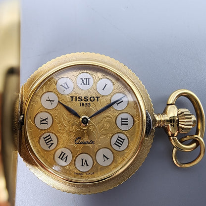 Tissot Pendant Watch Women 28mm Gold Dial Gold Tone Round New Battery