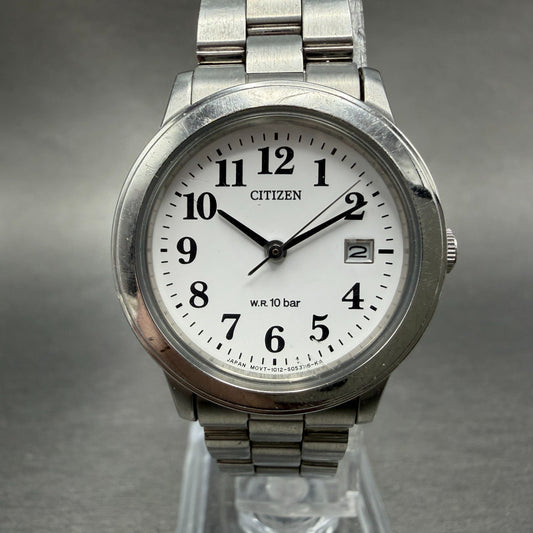 Citizen Watch Women 28mm White Dial Silver Tone Date Round 1012-S031460 New Bat0
