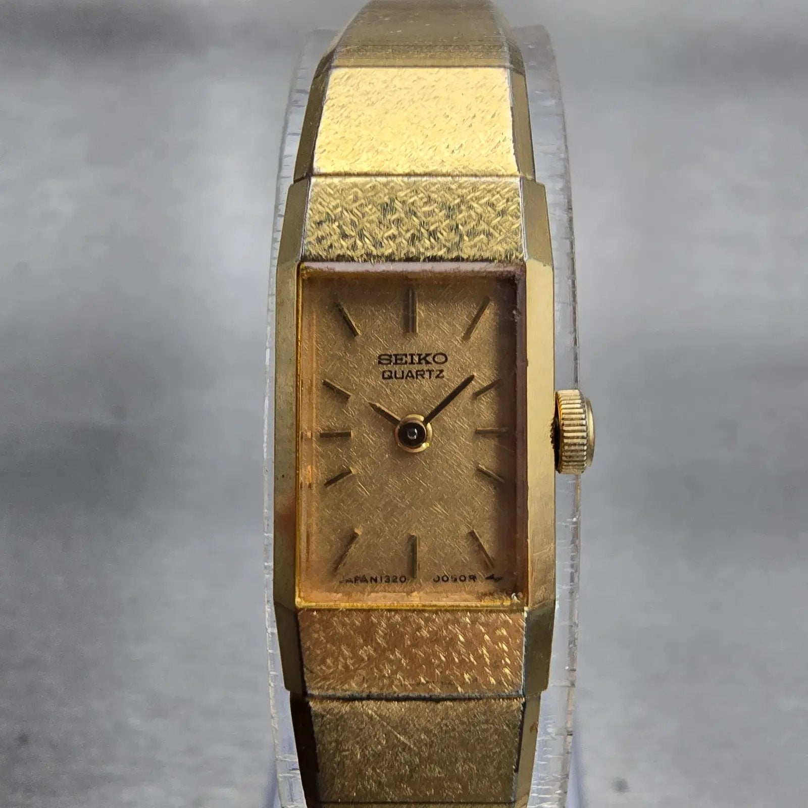 Seiko Watch Women 11mm Gold Dial Gold Tone Rectangle 1320-5049 New Battery VTG0