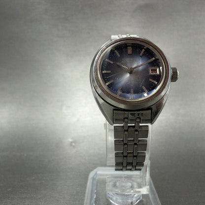 Seiko Automatic Watch Women 26mm Blue Dial Silver Tone Date 2205-0550 Runs5
