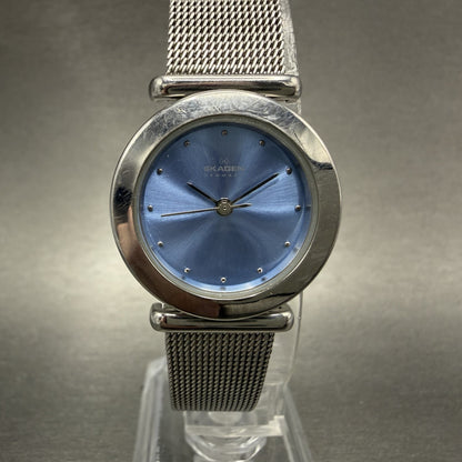 Skagen Watch Women 25mm Blue Dial Silver Tone Round Mesh Band 107SSSI New Batt0