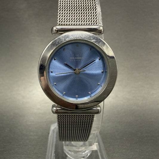Skagen Watch Women 25mm Blue Dial Silver Tone Round Mesh Band 107SSSI New Batt0