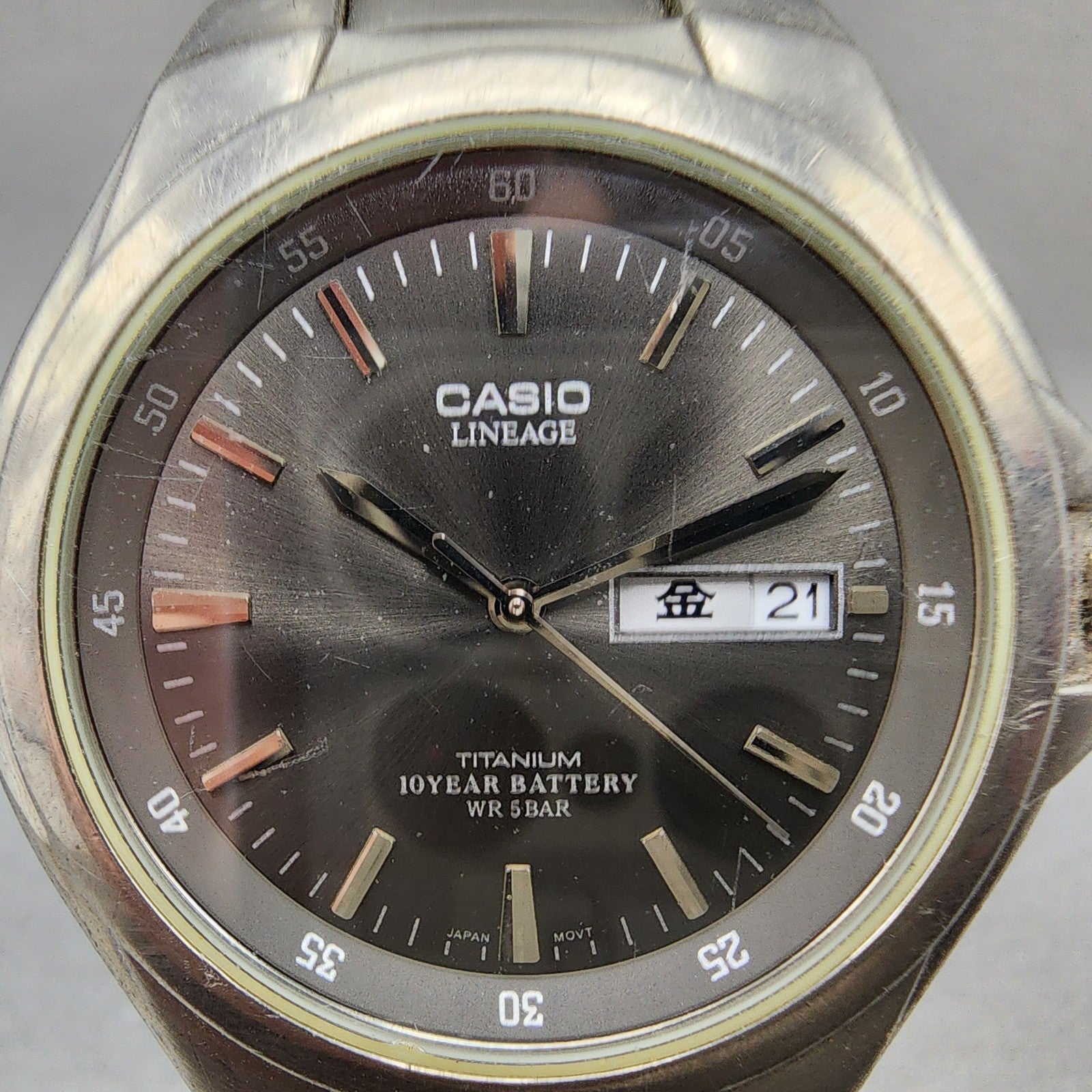 Casio Lineage Titanium Watch Men 38mm Black Dial Daydate LIN171J New Battery1