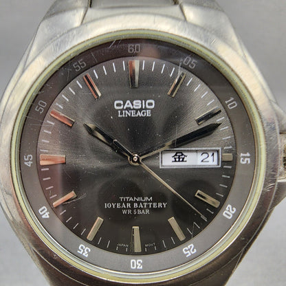 Casio Lineage Titanium Watch Men 38mm Black Dial Daydate LIN171J New Battery1