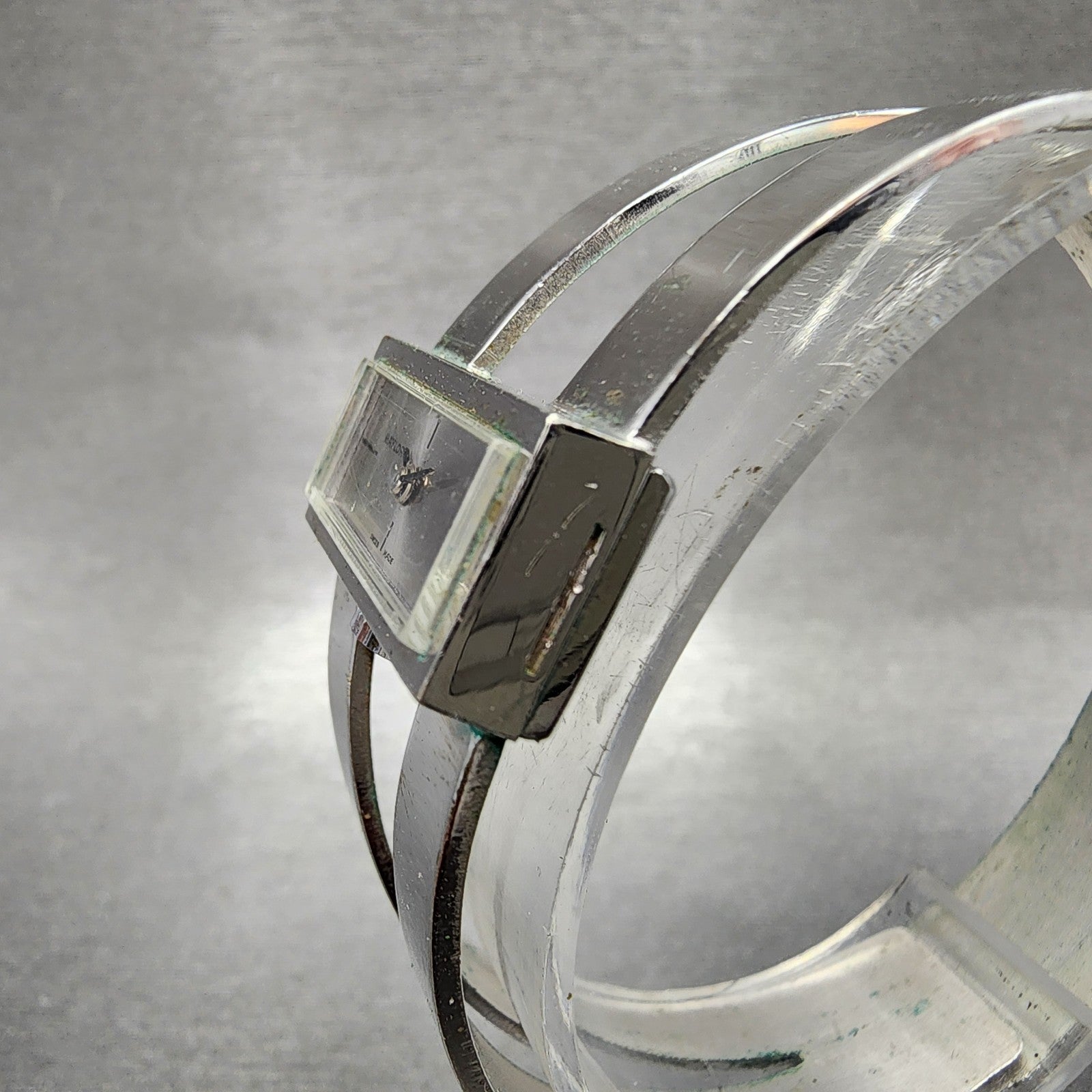 Baylor Watch Women 24mm Silver Dial Silver Tone Rectangle Manual Wind bangle2