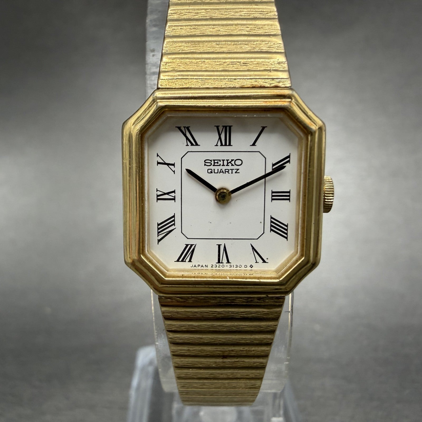 Seiko Watch Women 19mm White Dial gold Tone Octagon VTG 2320-6590 New Battery0