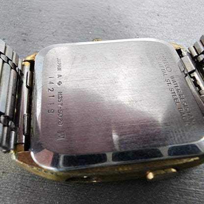 Seiko Analog Digital Watch Men 31mm Gold Dial Gold Tone Rectangle H357-5029 PART