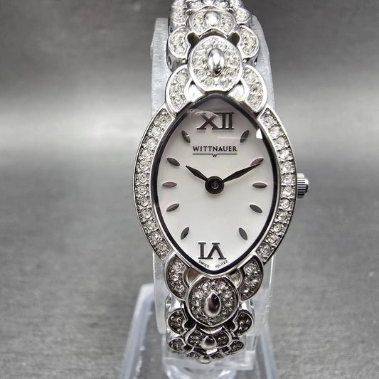 Wittnauer Watch Women 17mm MOP Dial Silver Tone Crystal Bezel Oval New Battery0