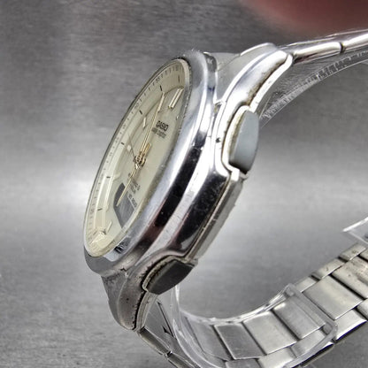 Casio Wave Ceptor Watch Men 42mm Champagne Dial Steel Solar Analog Digital Runsa2