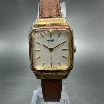 Seiko Tank Watch Women 19mm Silver Dial Gold Tone 1400-5830 New Battery Vintage0
