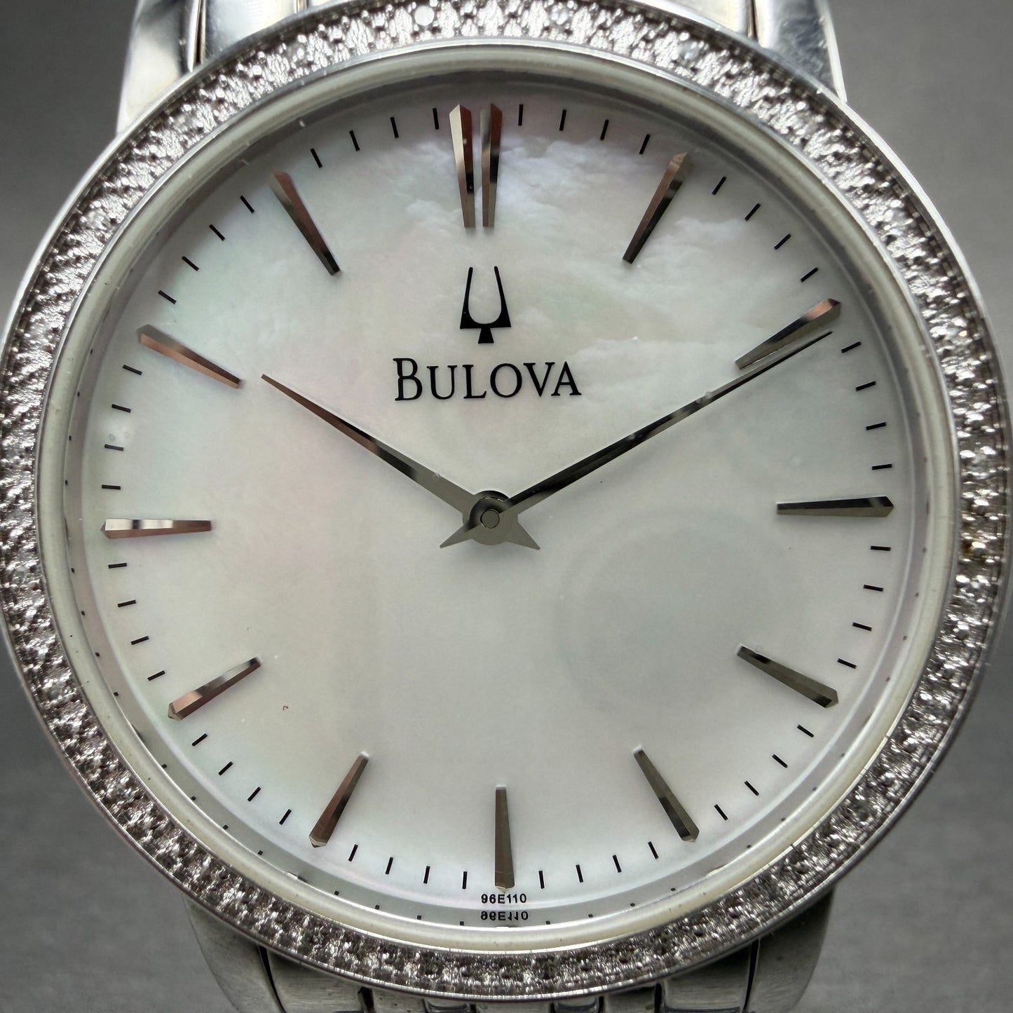 Bulova Watch Men 38mm MOP Dial Silver Tone Diamond Round 96E110 New Battery1