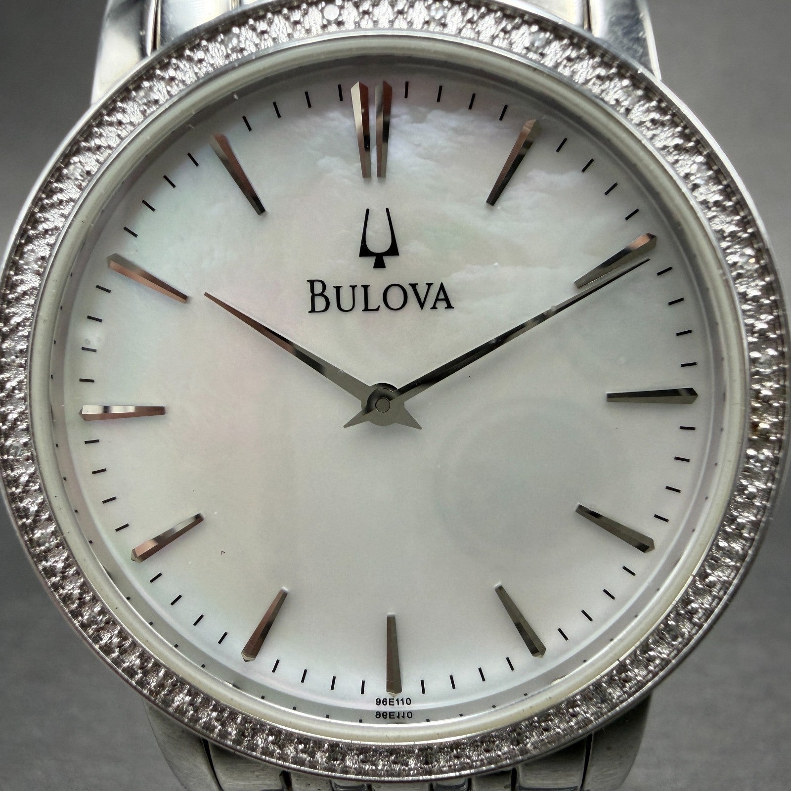 Bulova Watch Men 38mm MOP Dial Silver Tone Diamond Round 96E110 New Battery1