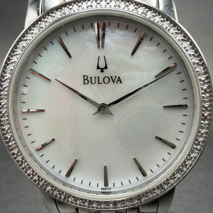 Bulova Watch Men 38mm MOP Dial Silver Tone Diamond Round 96E110 New Battery1