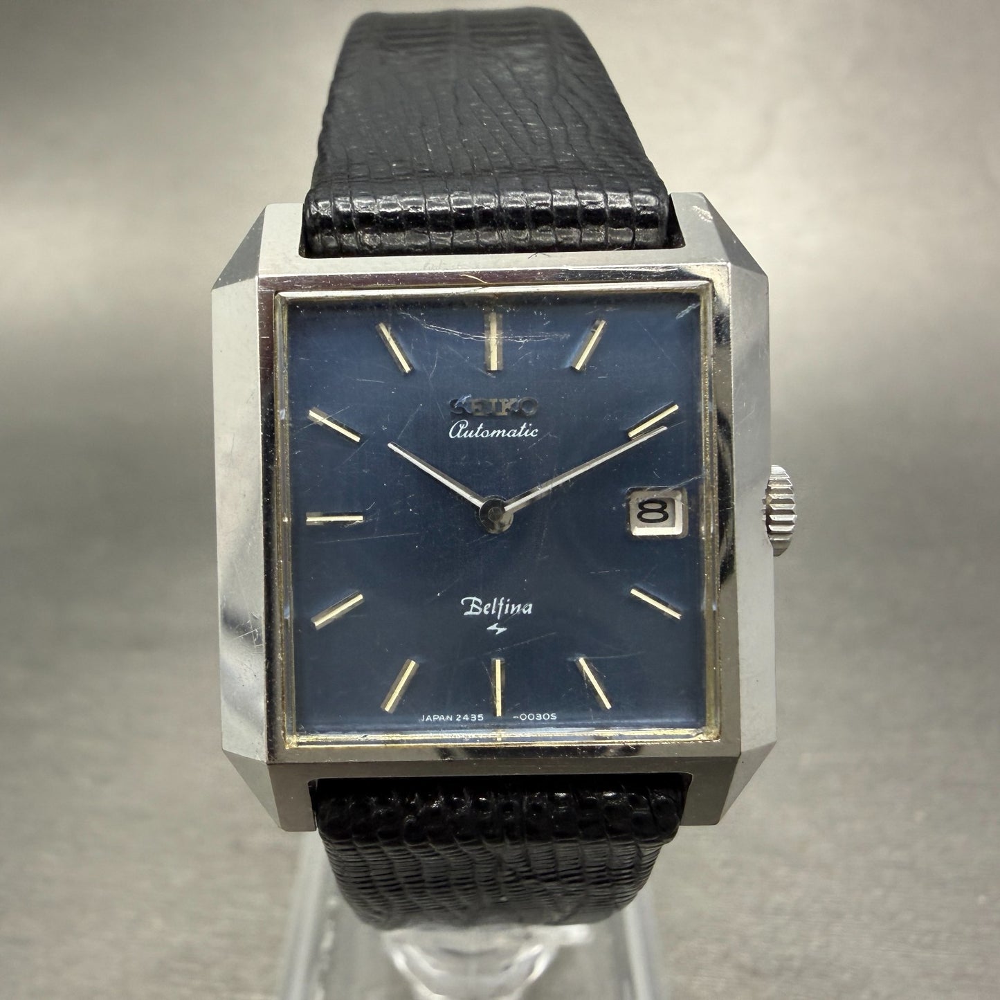 Seiko Automatic Belfina Tank Watch Women 26mm Blue Dial Silver Tone Date Runs0