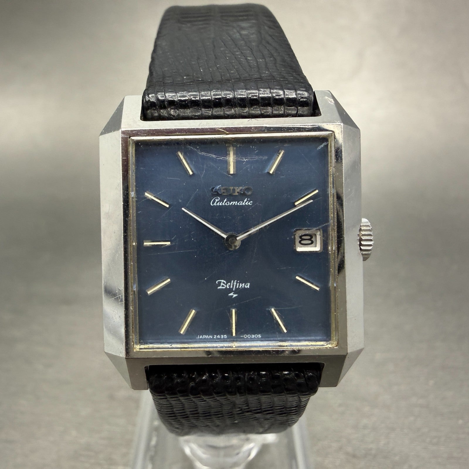 Seiko Automatic Belfina Tank Watch Women 26mm Blue Dial Silver Tone Date Runs0