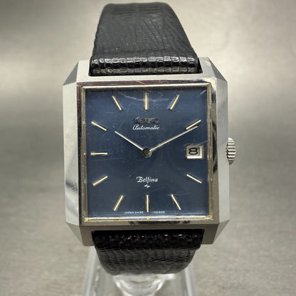 Seiko Automatic Belfina Tank Watch Women 26mm Blue Dial Silver Tone Date Runs0