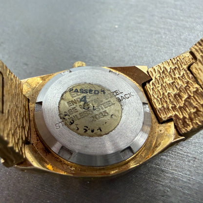 Elgin Watch Women 25mm Black Dial Gold Nugget Case Tone New Battery VTG ABC9