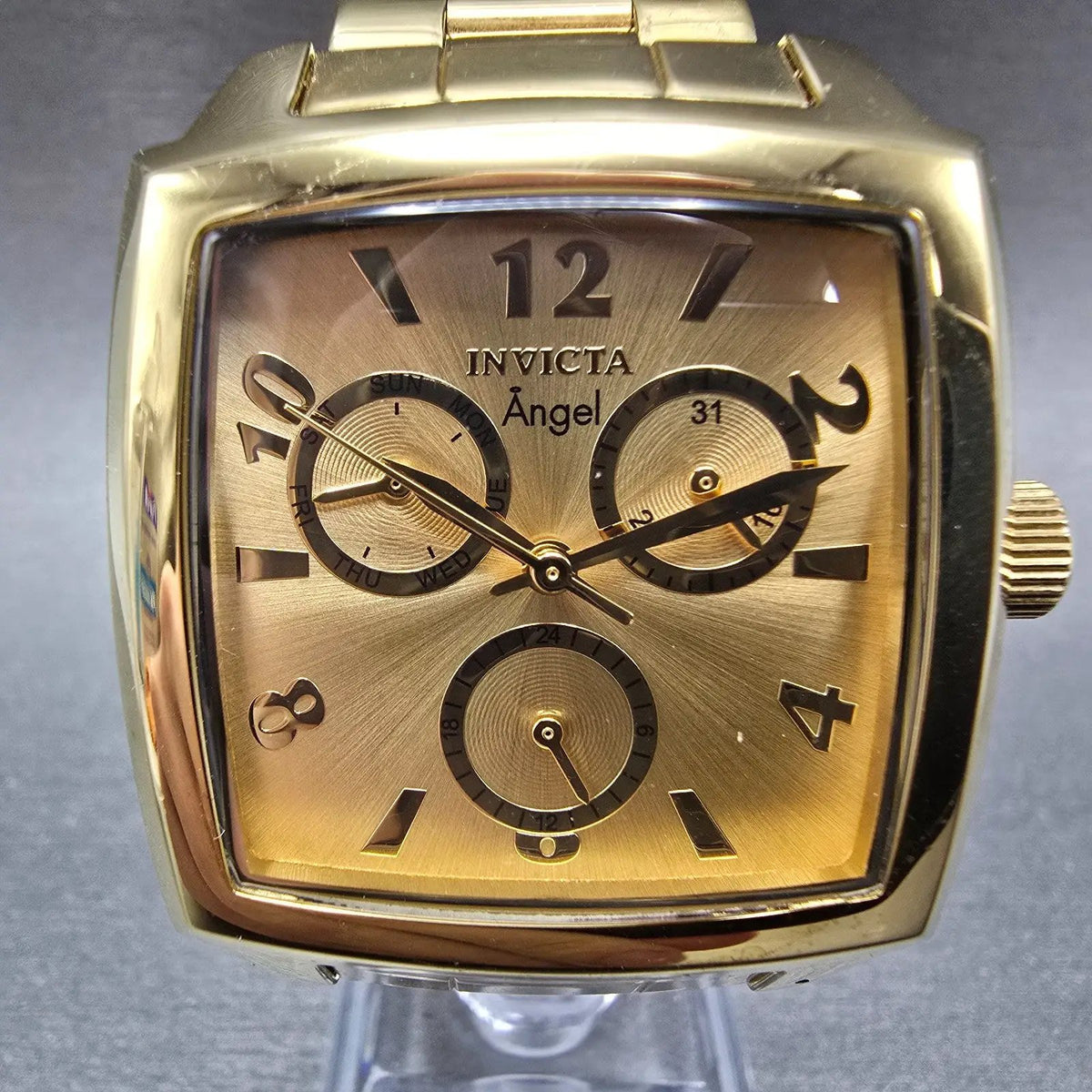 Invicta Angel Watch Women 36mm Gold Dial Gold Tone Daydate 21710 New Battery0