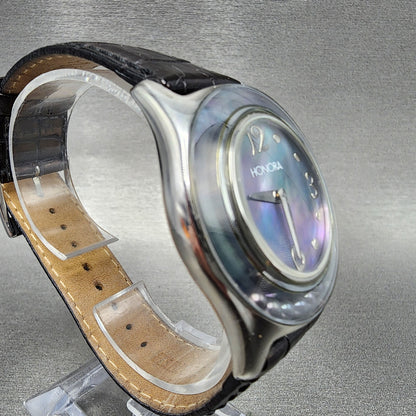 Honora Watch Women 36mm MOP Dial Silver Tone Leather band READ!!! New Battery