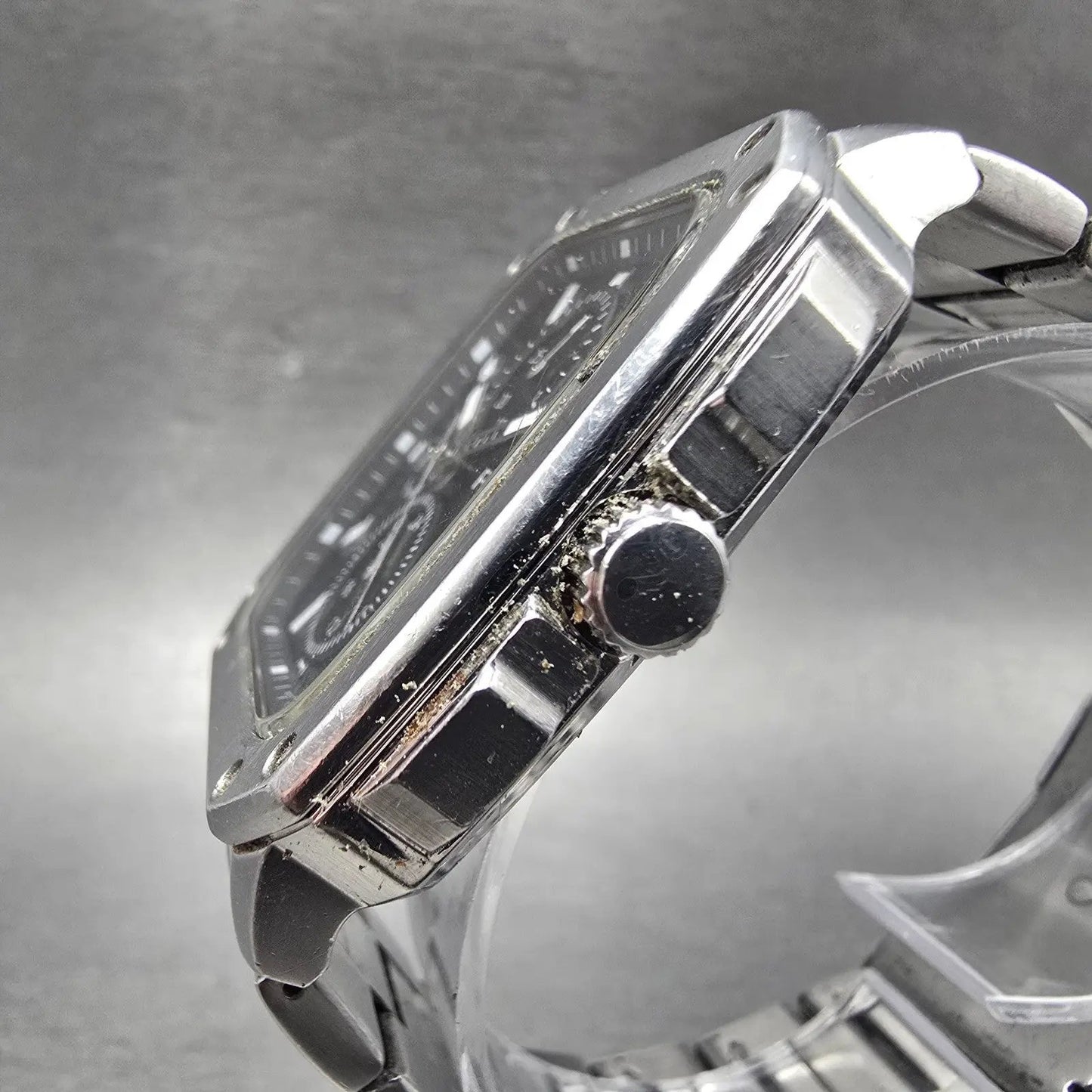 Fossil Watch Men 41mm Black Dial Silver Tone Daydate Rectangle BQ2655 New Batt4