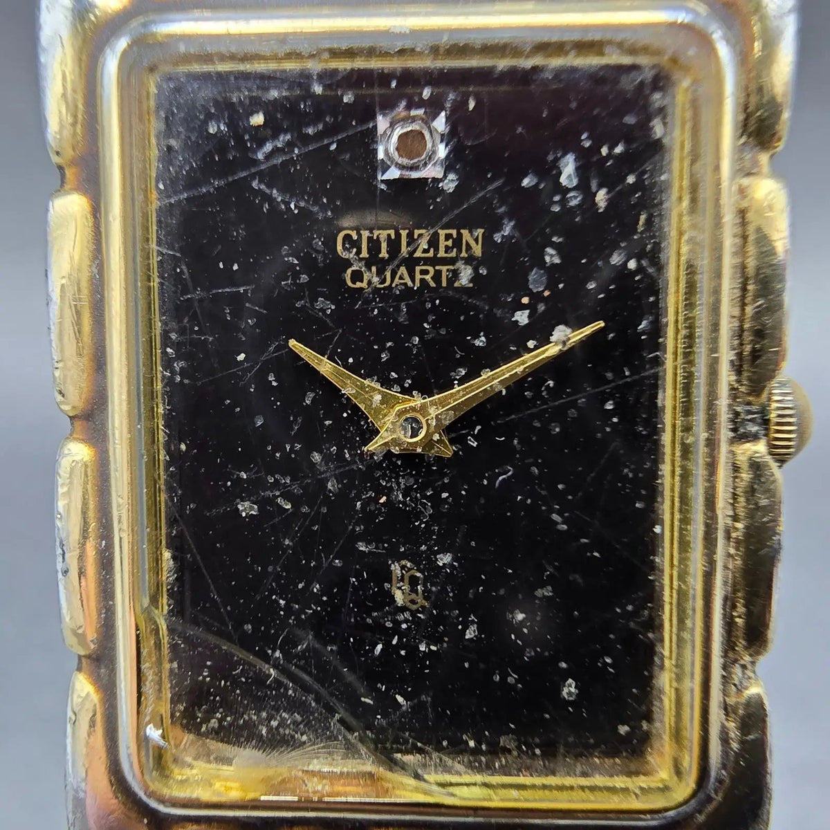 Citizen Tank Watch Men 23mm Black Dial Gold Tone Rectangle 6020-S27221 New Batt1