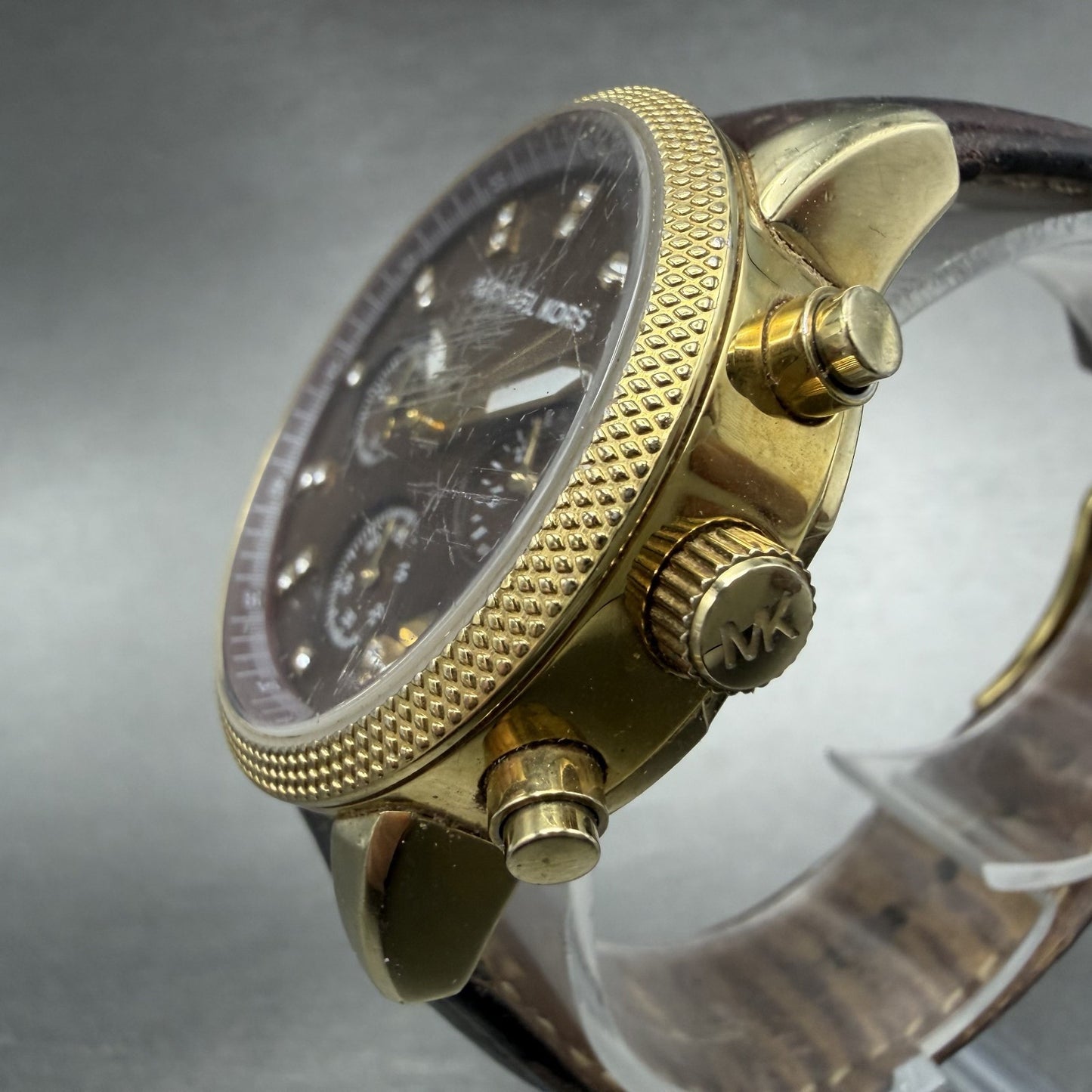 Michael kors Chrono Watch Women 36mm Brown MOP Dial Gold Tone Date New Battery2