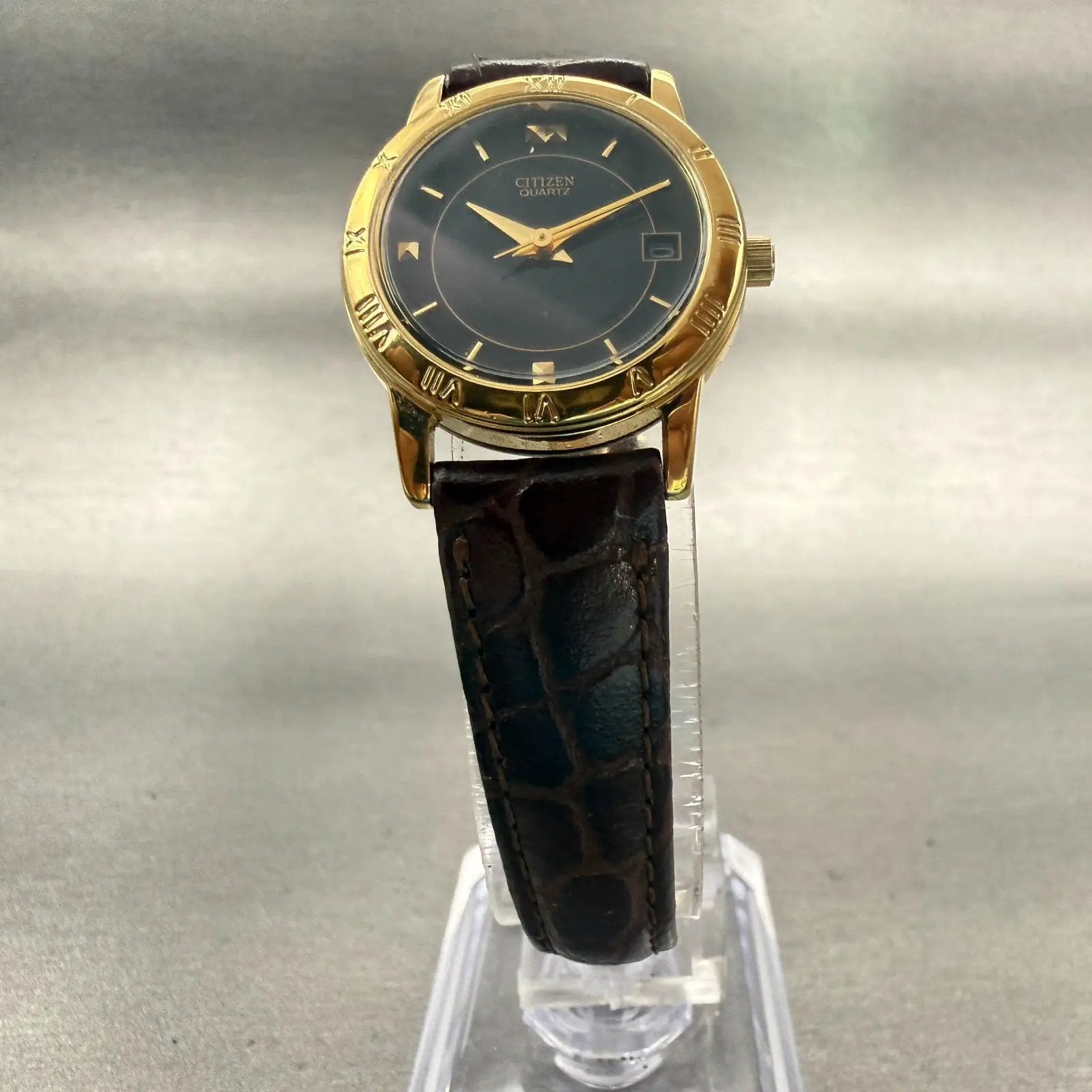 Citizen Watch Women 24mm Black Dial Gold Tone Date Round 1032-K13131 New Battery5