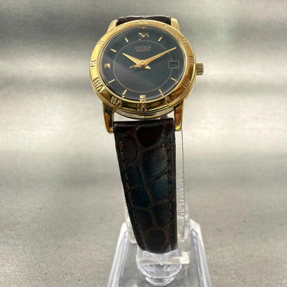 Citizen Watch Women 24mm Black Dial Gold Tone Date Round 1032-K13131 New Battery5