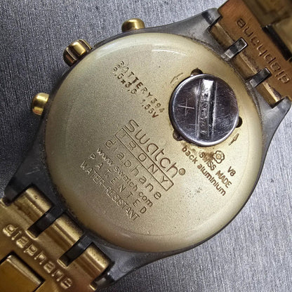 Swatch Irony Diaphone Full Blooded Chrono Watch Unisex 43mm Gold Tone New Batt10