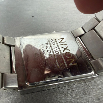 Nixon Chalet Watch Men 30mm White Dial Steel Wood Rectangle New Battery9