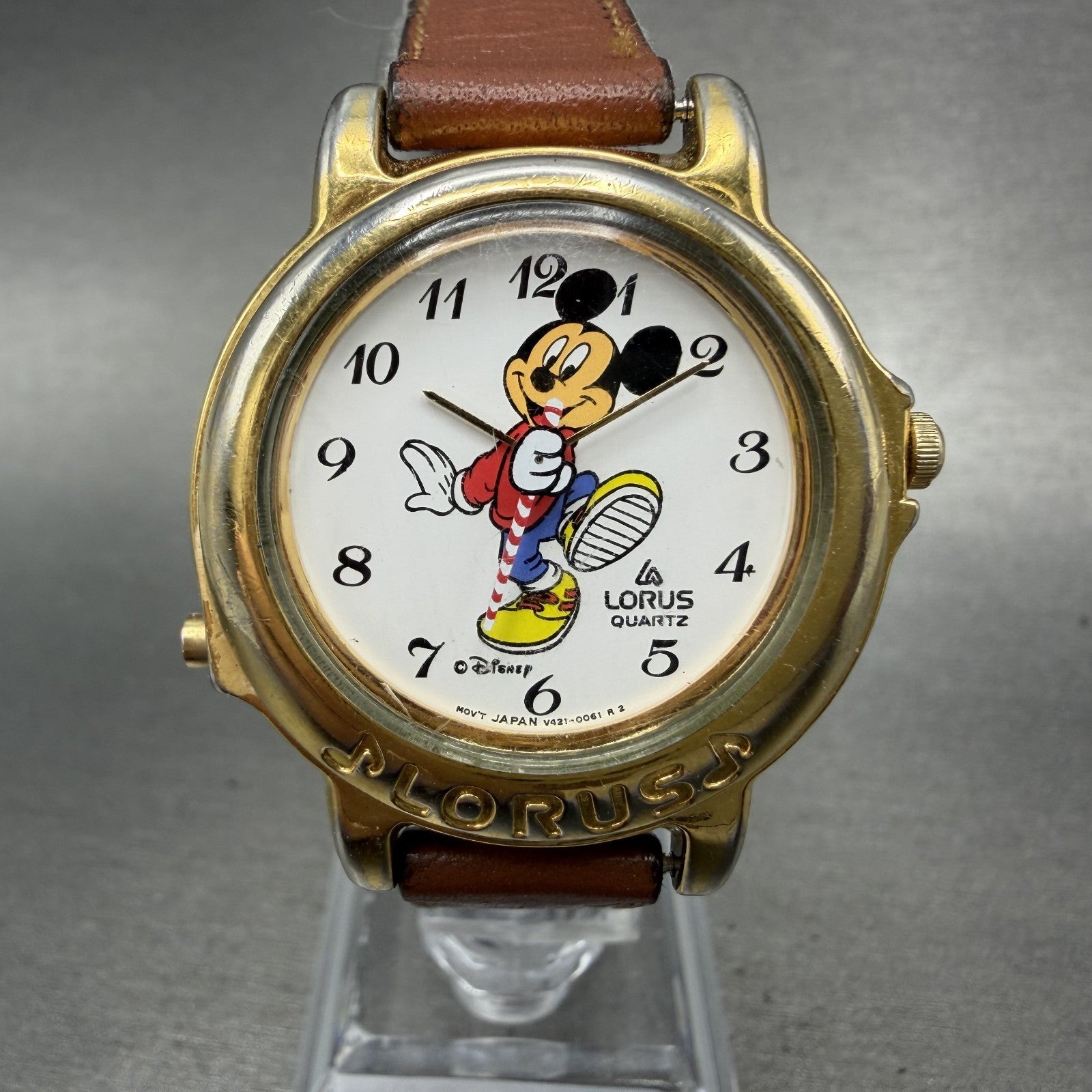 Lorus Mickey Mouse Watch Women 34mm White Dial Gold Tone V421-0020 New Battery0