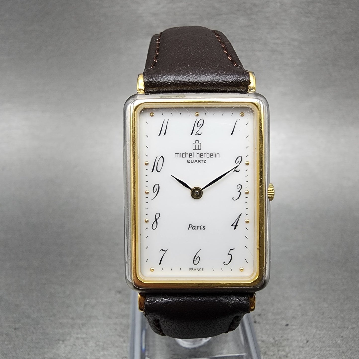 Michel Herbelin Tank Watch Women 21mm White Dial Two Tone Rectangle New Battery0