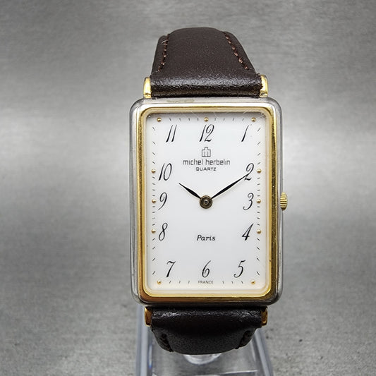 Michel Herbelin Tank Watch Women 21mm White Dial Two Tone Rectangle New Battery0