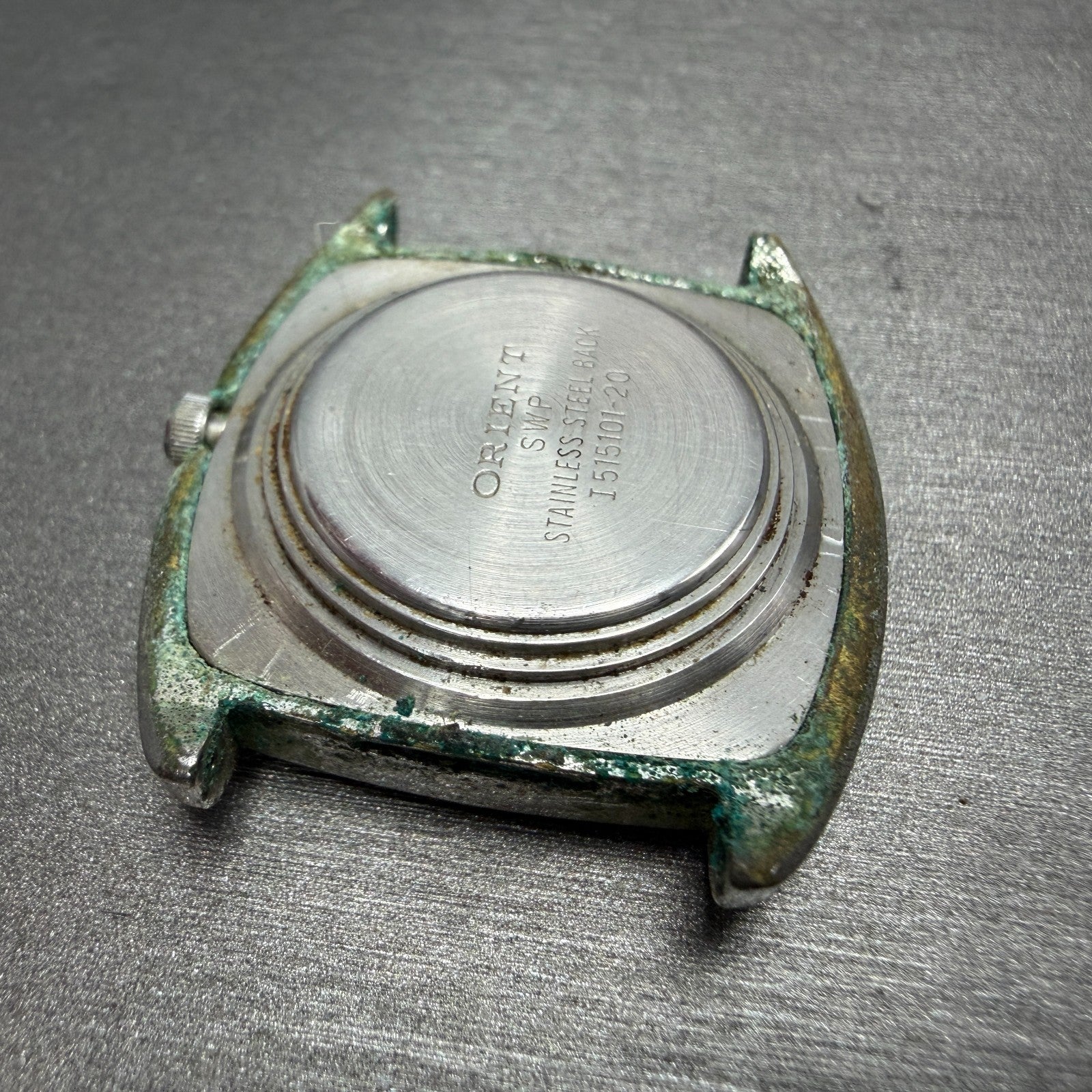 Orient Watch Men 31mm Silver Dial Silver Tone Rectangle I515101-20 PARTS Vintage10