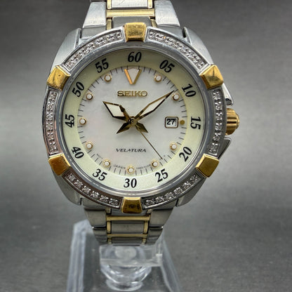 Seiko Velatura Watch Women 30mm MOP Dial Two Tone Date 7N82-0DM0 PARTS0