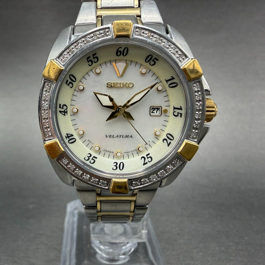 Seiko Velatura Watch Women 30mm MOP Dial Two Tone Date 7N82-0DM0 PARTS0