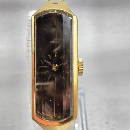 Seiko Watch Women 12mm Brown Dial Gold Tone Rectangle 1520-3666 Manual Wind VTG1