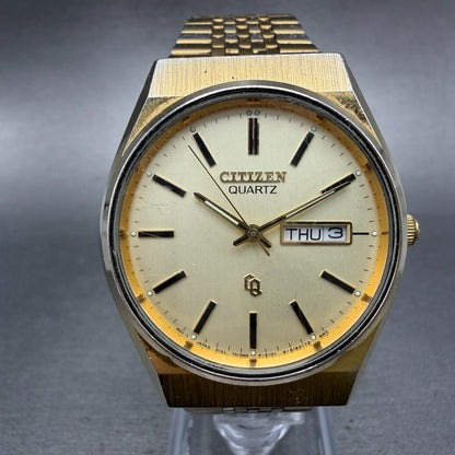 Citizen CQ Watch Men 35mm Champagne Dial Gold Tone Daydate 6101-S16903 NewBat BC0