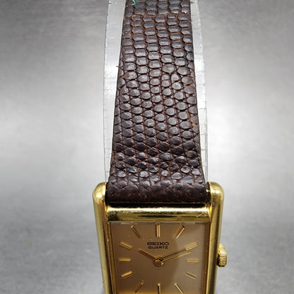 Seiko Tank Watch Women 18mm Gold Dial Gold Tone Rectangle 2C205019 New Battery4
