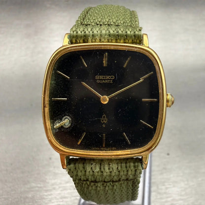 Seiko Watch Men 30mm Black Dial Gold Tone Rectangle 7820-5050 New Battery VTG0