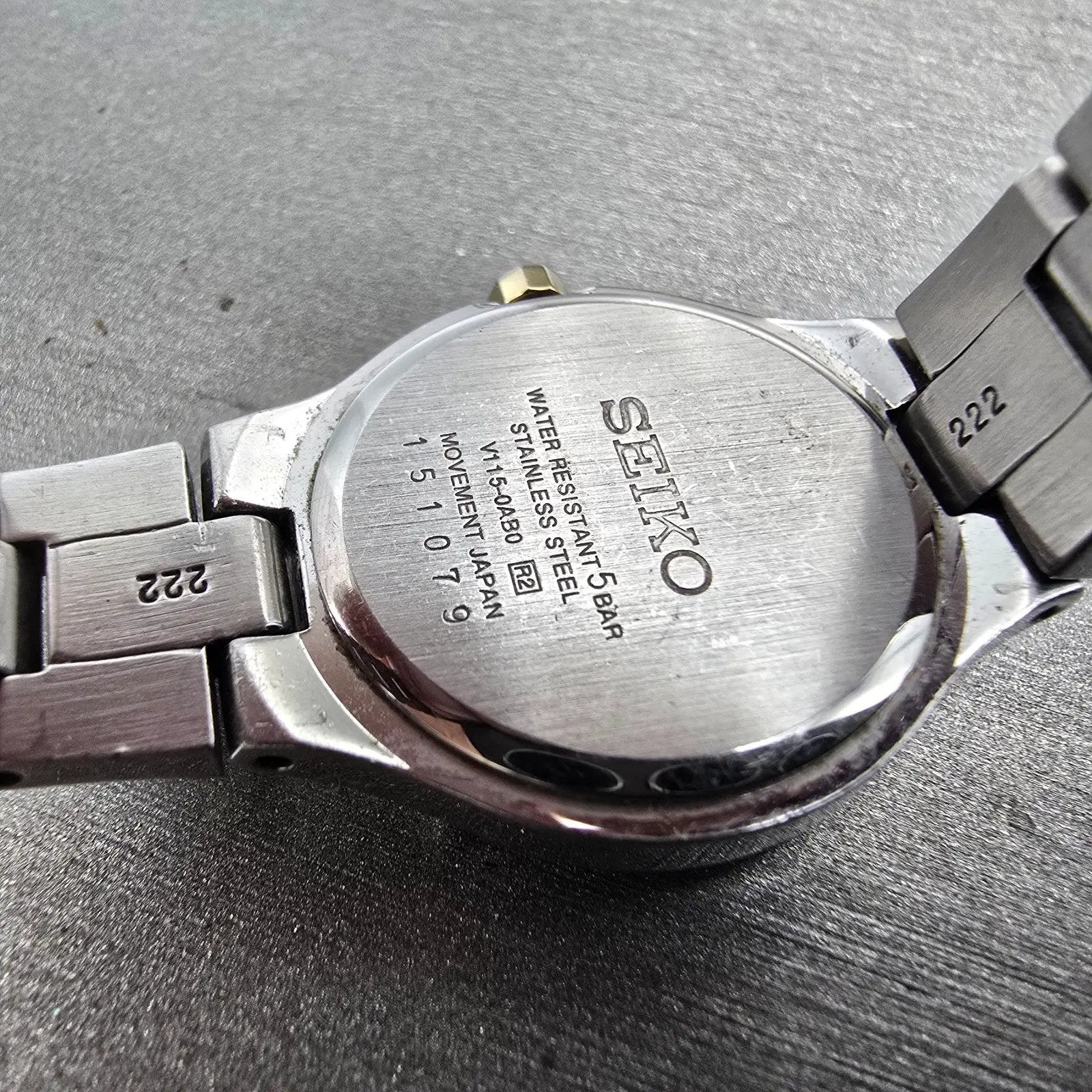 Seiko Solar Watch Women 24mm MOP Dial Two Tone Round V115-0AB0 Runs Bracelet9