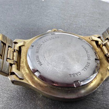 Jules Jurgenson Watch Men 37mm Black Dial Gold Tone Date Round New Battery VTG9