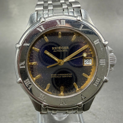 Krieger Automatic Watch Men 36mm Blue Dial Steel Date ETA 2892-2 PARTS0