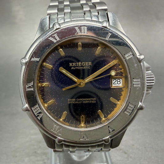 Krieger Automatic Watch Men 36mm Blue Dial Steel Date ETA 2892-2 PARTS0