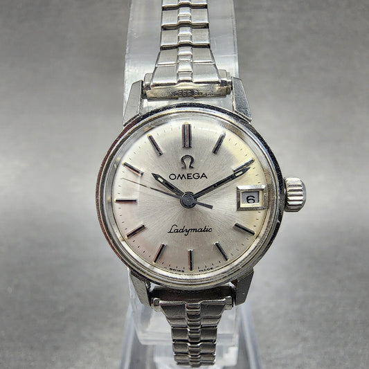 Omega Ladymatic Watch Women 21mm Silver Dial Steel Date Automatic Runs 566.0020