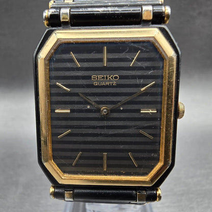 Seiko Tank Watch Men 24mm Black Dial Two Tone Rectangle 7430-5819 New Battery1